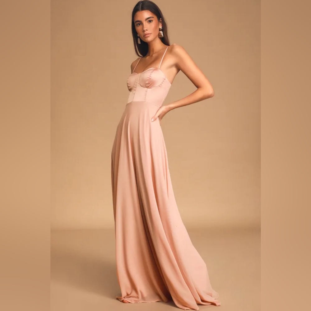 Best Part Of Me Blush Satin Bustier Maxi Dress